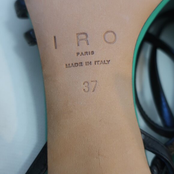 NWOB Womens Iro Black Green Open Pointy Toe Strap Sandal Leather Heels 37 US/6.5 - Picture 12 of 14